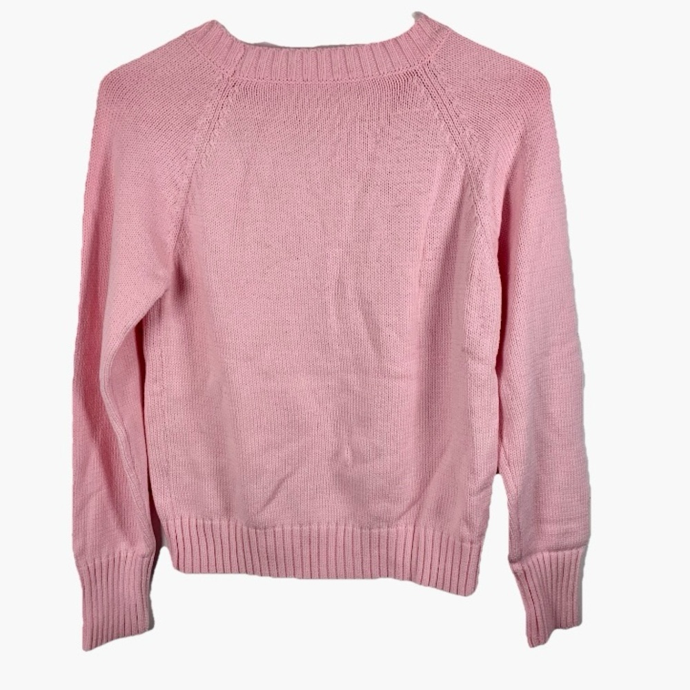 Pink Sweater White‎ Cable Knit Heart Women XS / S Soft Girl Y2K Coquette Pastel - Picture 2 of 10